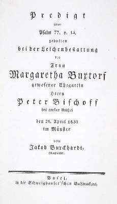 Bild Nr.1: 121-1257 Leichenpredigten.: (Schweiz, Basel)