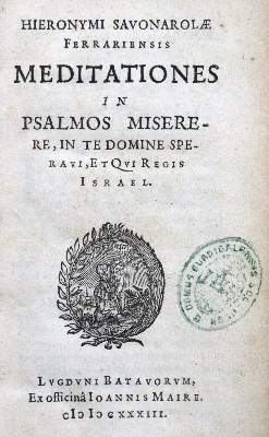 Bild Nr.1: 121-264 Savonarola,G.: (Alte Drucke, Handschriften und Theologie)