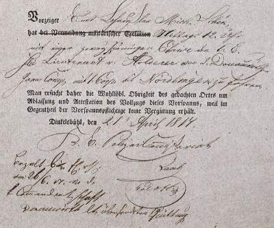 Bild Nr.1: 121-446 Beförderungsschein: (Postwesen, Dinkelsbühl)