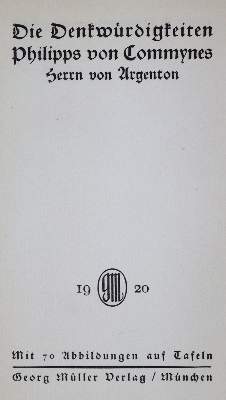 Bild Nr.1: 121-742 Commynes,Ph.v.: (Literatur und illustrierte Bücher 20.Jahrhundert - Alte Literatur in modernen Ausgaben)