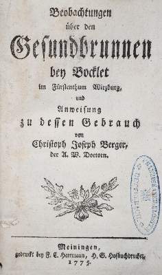 Bild Nr.1: 121-931 Berger,C.J.: (Medizin, Balneologie, Bad Bocklet)