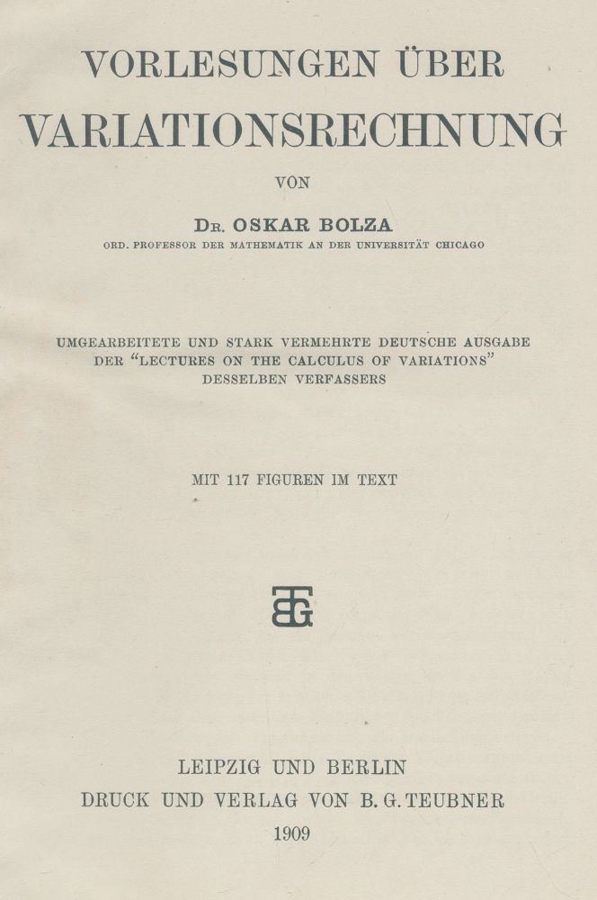 Große Abbildung Nr.1: 122-1019 Bolza,O.: (Verschiedene Gebiete - Varia, Mathematik)
