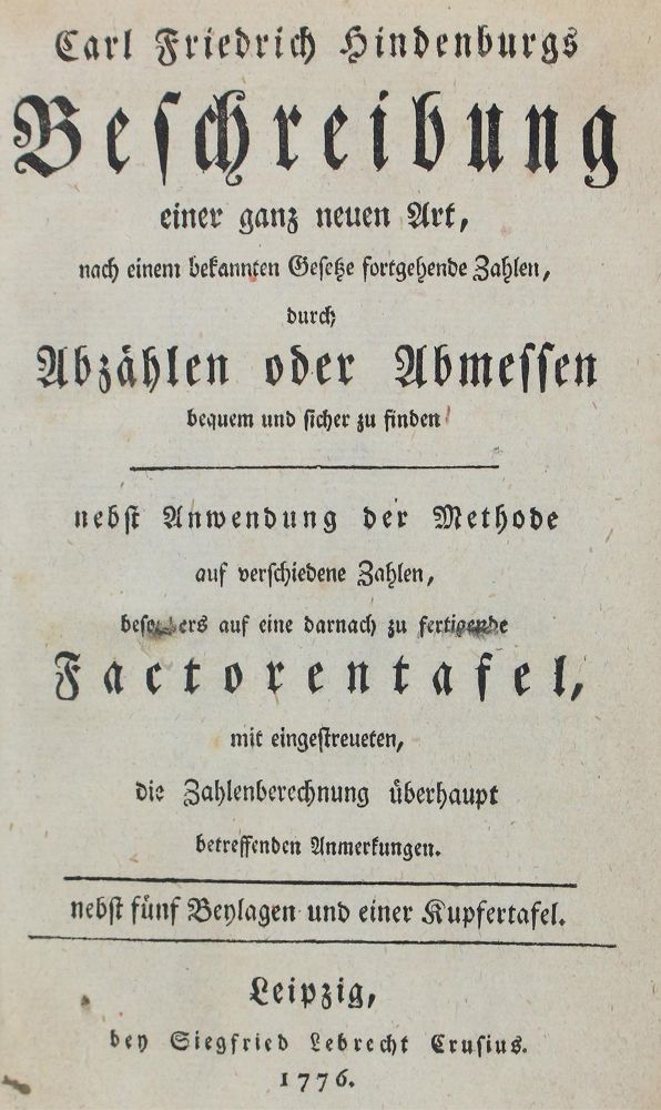Große Abbildung Nr.1: 122-1024 Hindenburg,K.F.: (Verschiedene Gebiete - Varia, Mathematik)
