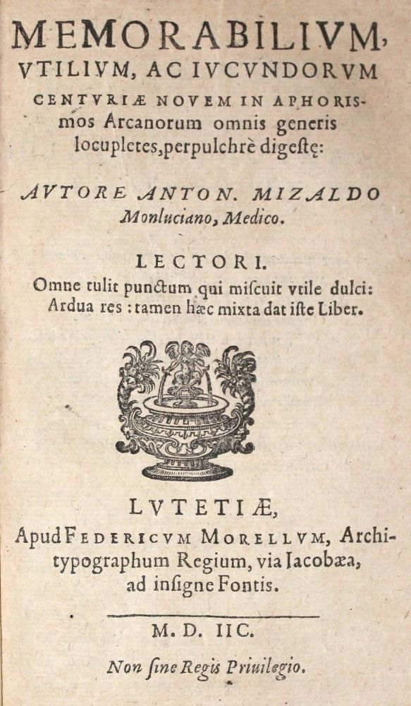 Große Abbildung Nr.1: 122-1030 Mizauld,A.: (Verschiedene Gebiete - Varia)