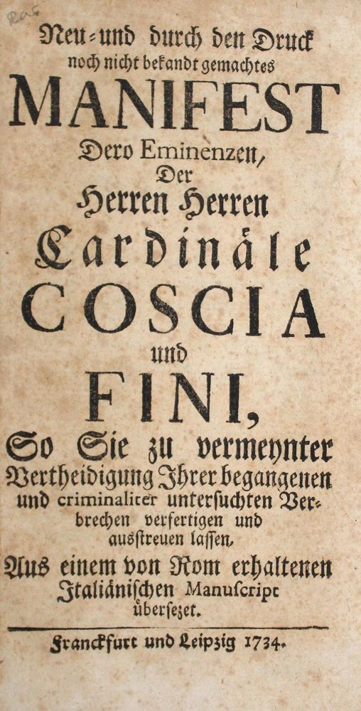 Große Abbildung Nr.1: 122-106 Coscia,N. u.F.A.Finy.: (Alte Drucke, Handschriften und Theologie)