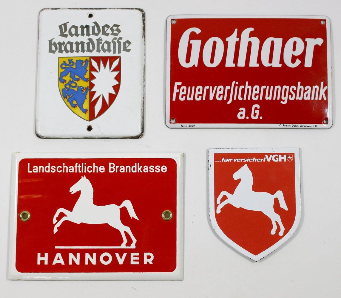 Große Abbildung Nr.1: 122-1295 4 Versicherungsschilder: (Varia, Emailleschilder)