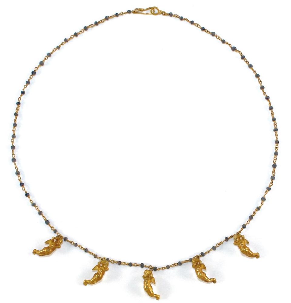 Große Abbildung Nr.1: 122-1606 Römisches Goldcollier mit 5 Amoretten: (Schmuck)