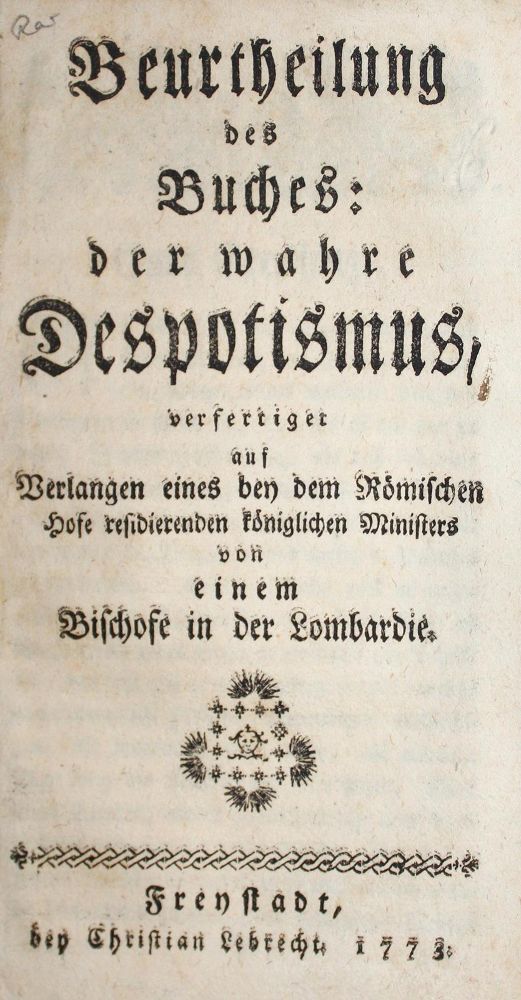 Große Abbildung Nr.1: 122-20 Beurtheilung: (Alte Drucke, Handschriften und Theologie)