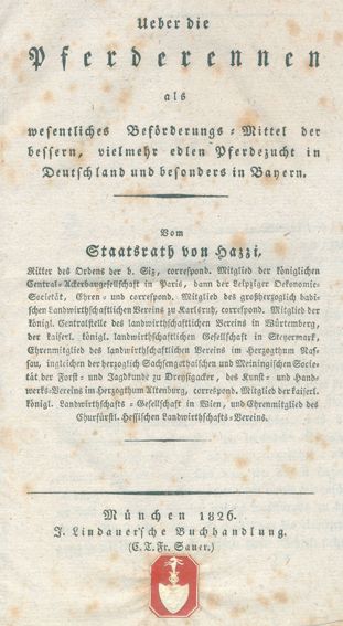Große Abbildung Nr.1: 122-450 Hazzi,J.v.: (Sport, Pferdesport)