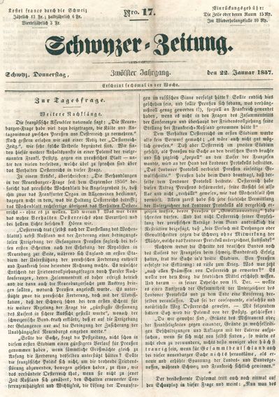 Große Abbildung Nr.1: 122-465 Schwyzer-Zeitung.: (Zeitschriften und Zeitungen)