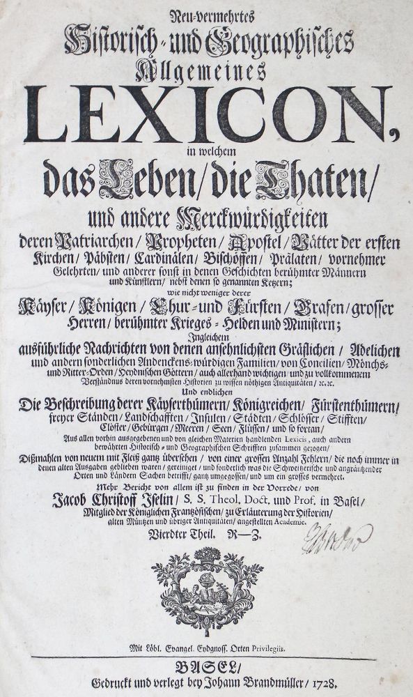 Große Abbildung Nr.1: 122-613 Iselin,J.C.: (Lexika - Wörterbücher - Sprachwissenschaften)