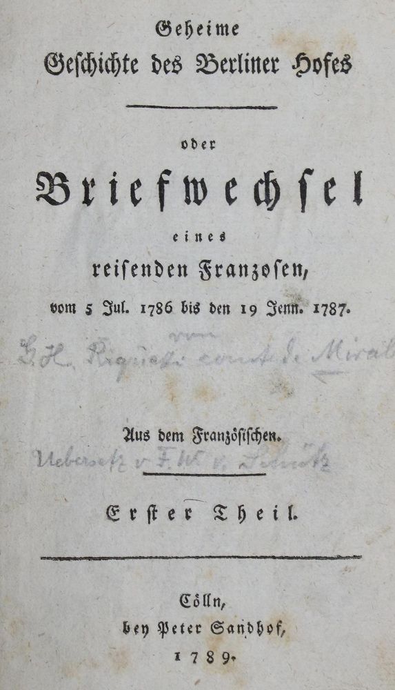 Große Abbildung Nr.1: 122-759 (Mirabeau, H.G.Riquetti de).: (Literatur und illustrierte Bücher bis 19.Jahrhundert)