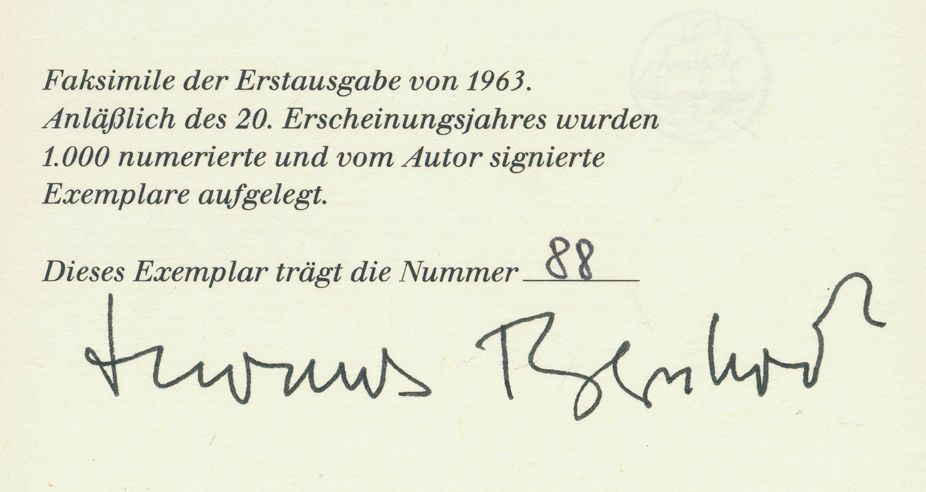 Große Abbildung Nr.2: 122-782 Bernhard,T.: (Literatur und illustrierte Bücher 20.Jahrhundert - Alte Literatur in modernen Ausgaben)