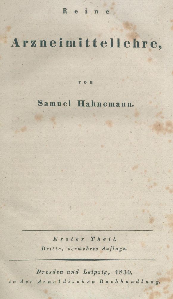 Große Abbildung Nr.1: 122-954 Hahnemann,S.: (Medizin, Homöopathie)