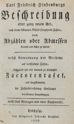 Bild Nr.1: 122-1024 Hindenburg,K.F.: (Verschiedene Gebiete - Varia, Mathematik)
