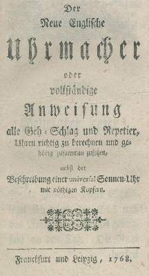 Bild Nr.1: 122-1052 Neue Englische Uhrmacher, Der,: (Verschiedene Gebiete - Varia, Uhren)