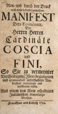 Bild Nr.1: 122-106 Coscia,N. u.F.A.Finy.: (Alte Drucke, Handschriften und Theologie)