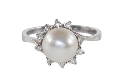 Bild Nr.1: 122-1591 Perl-Diamantring 750 WG.: (Schmuck, DRC Pforzheim)