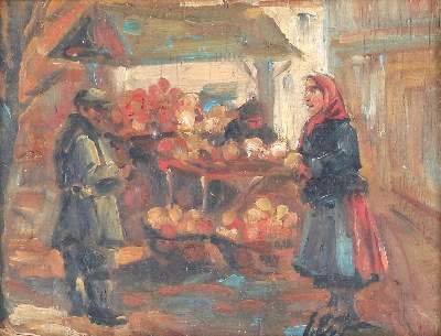 Bild Nr.1: 122-3262 Marktgespräch.: (Künstlergraphik)