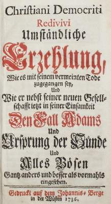 Bild Nr.1: 122-718 Democritus Redivivus,C. (d.i. J.F.Bachstrom).: (Literatur und illustrierte Bücher bis 19.Jahrhundert)