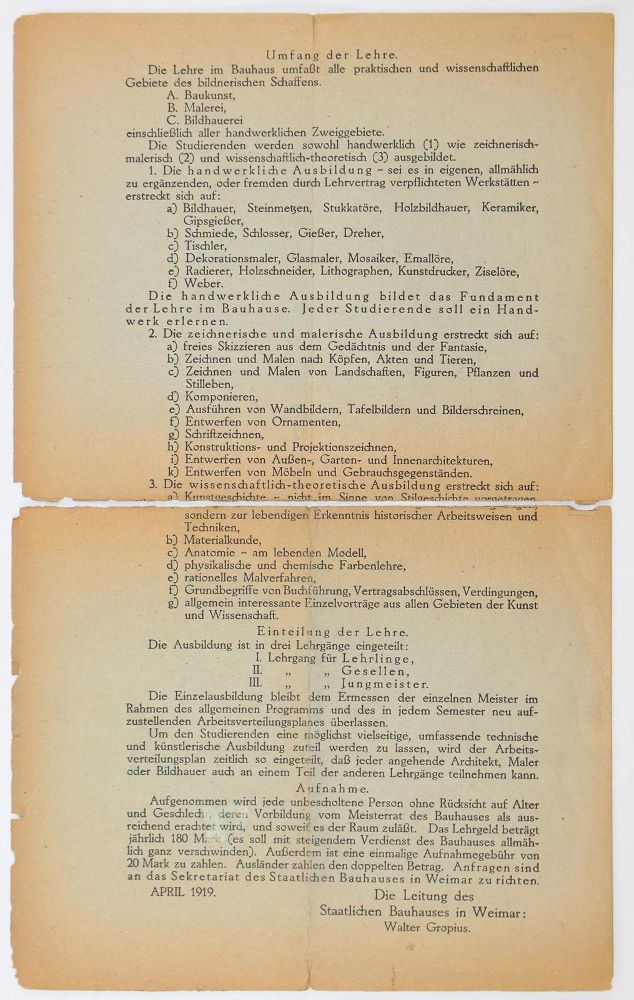 Große Abbildung Nr.2: 123-1021 Programm (und Manifest) des Staatlichen Bauhauses: (Bauhaus)