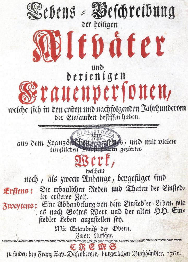 Große Abbildung Nr.1: 123-134 Lebens-Beschreibung: (Eremiten)