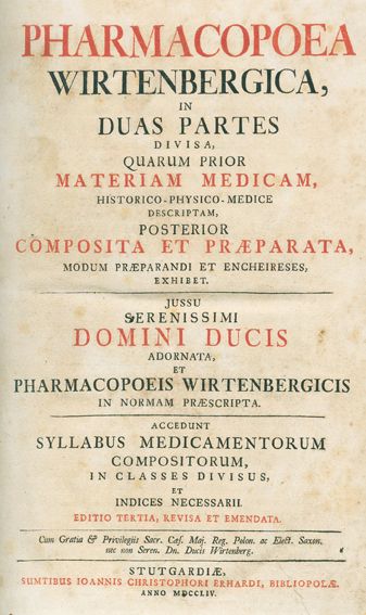 Große Abbildung Nr.1: 123-1411 Pharmacopoea Wirtenbergica.: (Medizin, Pharmazie)