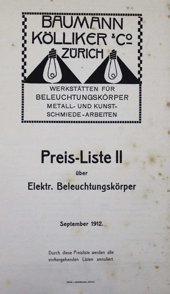 Große Abbildung Nr.1: 123-1495 Baumann Kölliker & Co.: (Verschiedene Gebiete - Varia, Elektrizität)