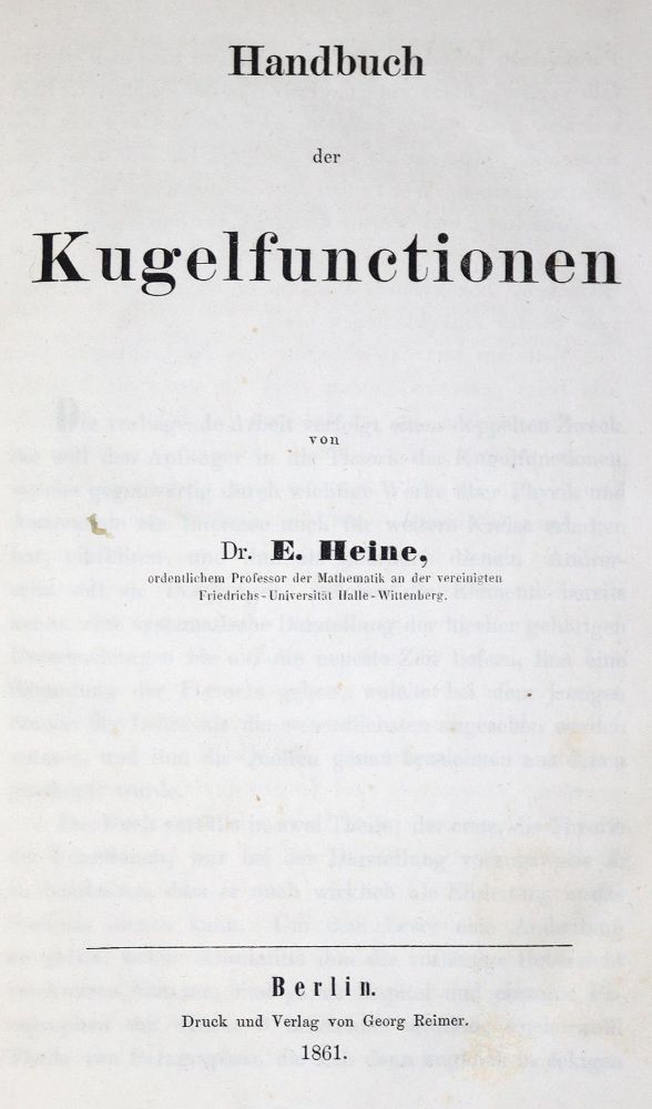 Große Abbildung Nr.1: 123-1517 Heine,(H.).E.: (Verschiedene Gebiete - Varia, Mathematik)