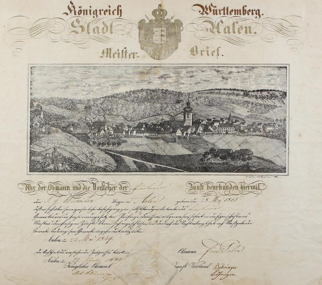 Große Abbildung Nr.1: 123-1580 Meister-Brief: (Deutschland, Aalen)