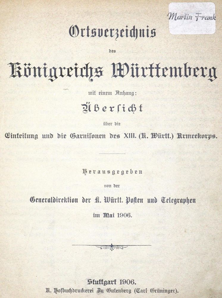 Große Abbildung Nr.1: 123-1594 Ortsverzeichnis: (Deutschland, Baden-Württemberg)