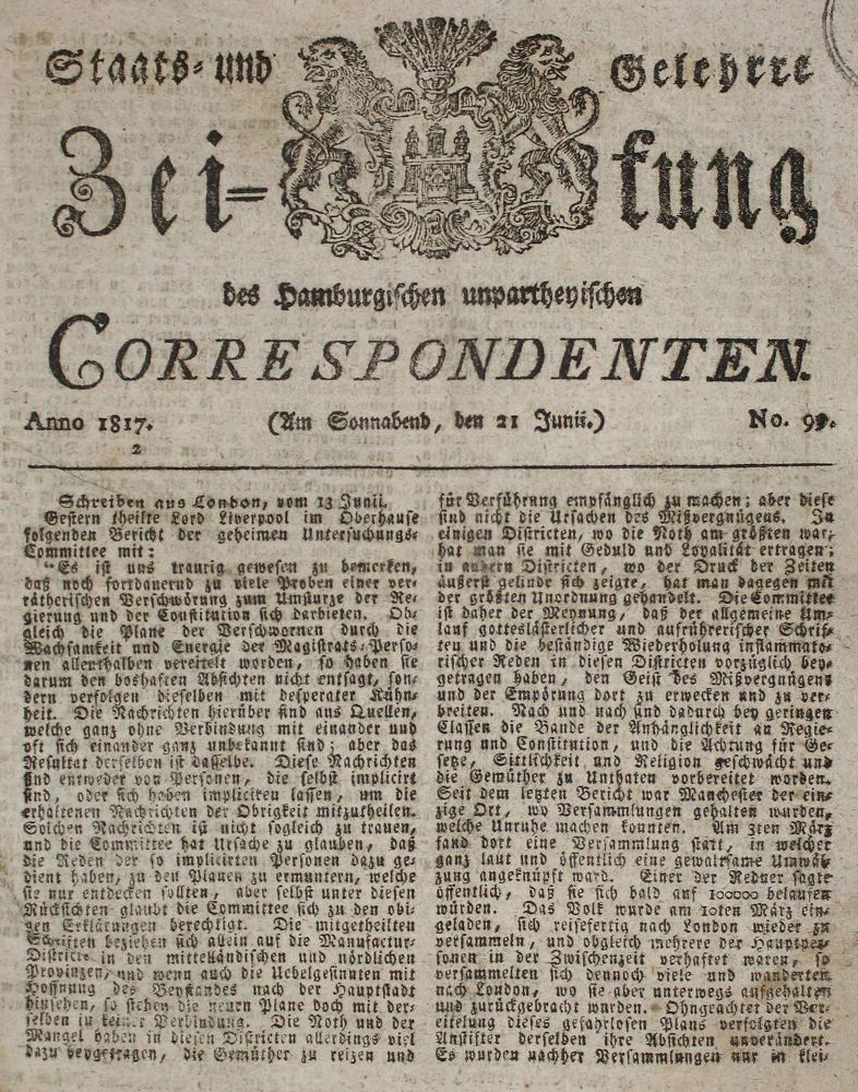 Große Abbildung Nr.1: 123-1626 Staats und Gelehrte Zeitung: (Deutschland, Hamburg)