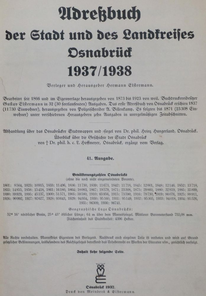 Große Abbildung Nr.1: 123-1654 Adreßbuch: (Deutschland, Osnabrück)