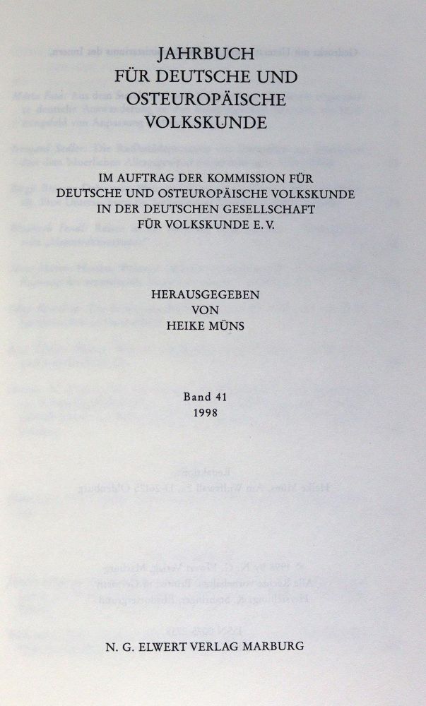 Große Abbildung Nr.1: 123-1655 Jahrbuch für ostdeutsche Volkskunde.: (Deutschland, Ostdeutschland)