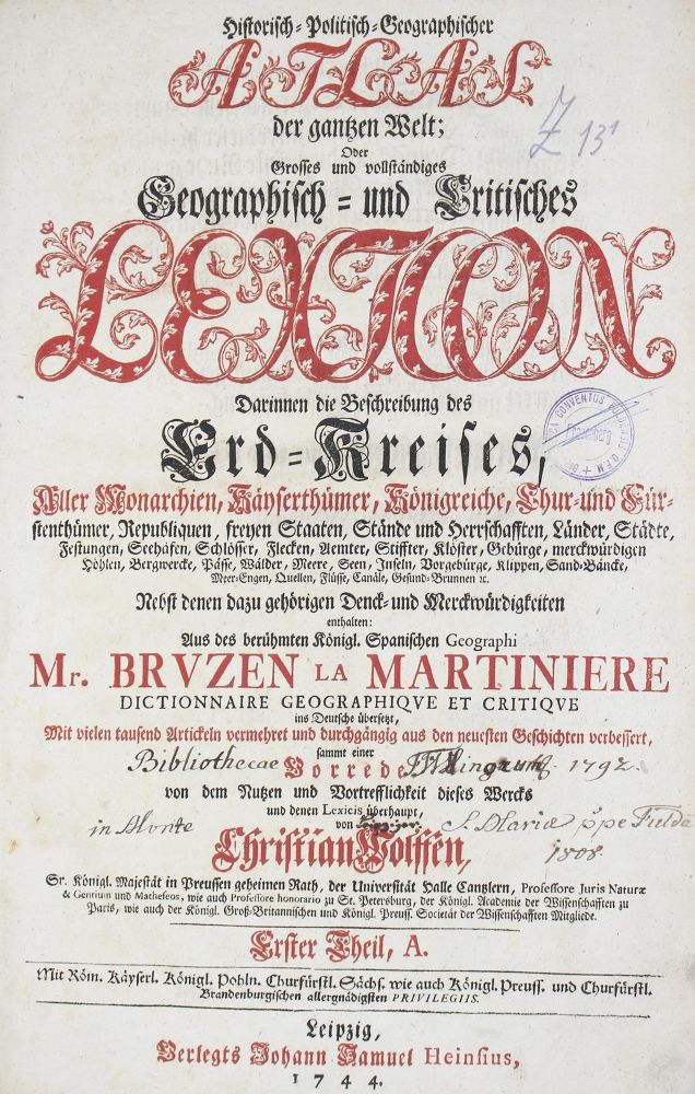Große Abbildung Nr.1: 123-1800 Bruzen de la Martinière,A. u. C.Wolff.: (Verschiedene Länder - Geschichte)