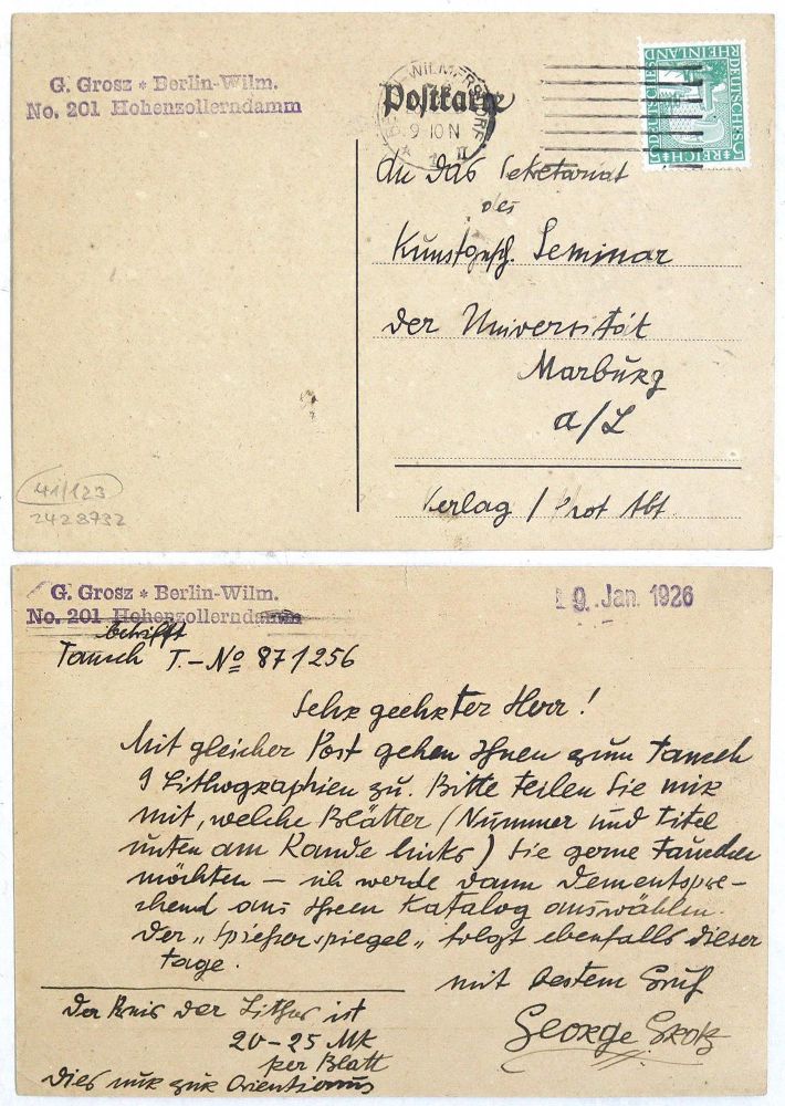 Große Abbildung Nr.1: 123-1884 Grosz, George,(1892 - 1959, Berlin).: (Autographen)