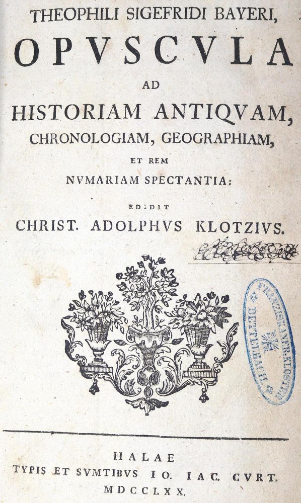 Große Abbildung Nr.1: 123-21 Bayer,T.S.: (Alte Drucke, Handschriften und Theologie)