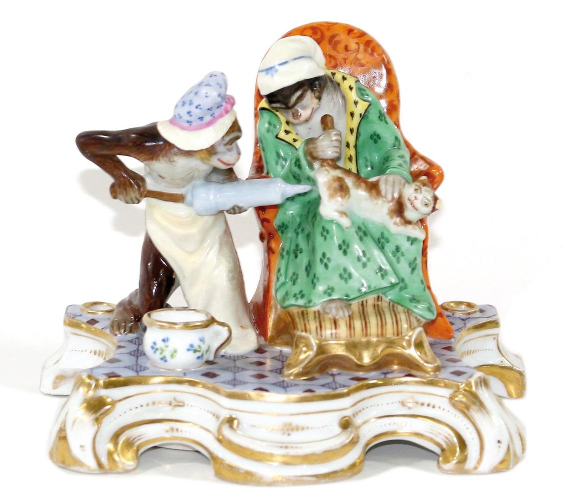 Große Abbildung Nr.1: 123-2130 Karikatur Porzellan Biedermeier: (Apothekenwesen)
