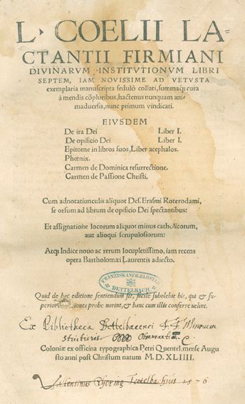 Große Abbildung Nr.1: 123-226 Lactantius,L.C.F.: (Alte Drucke, Handschriften und Theologie)