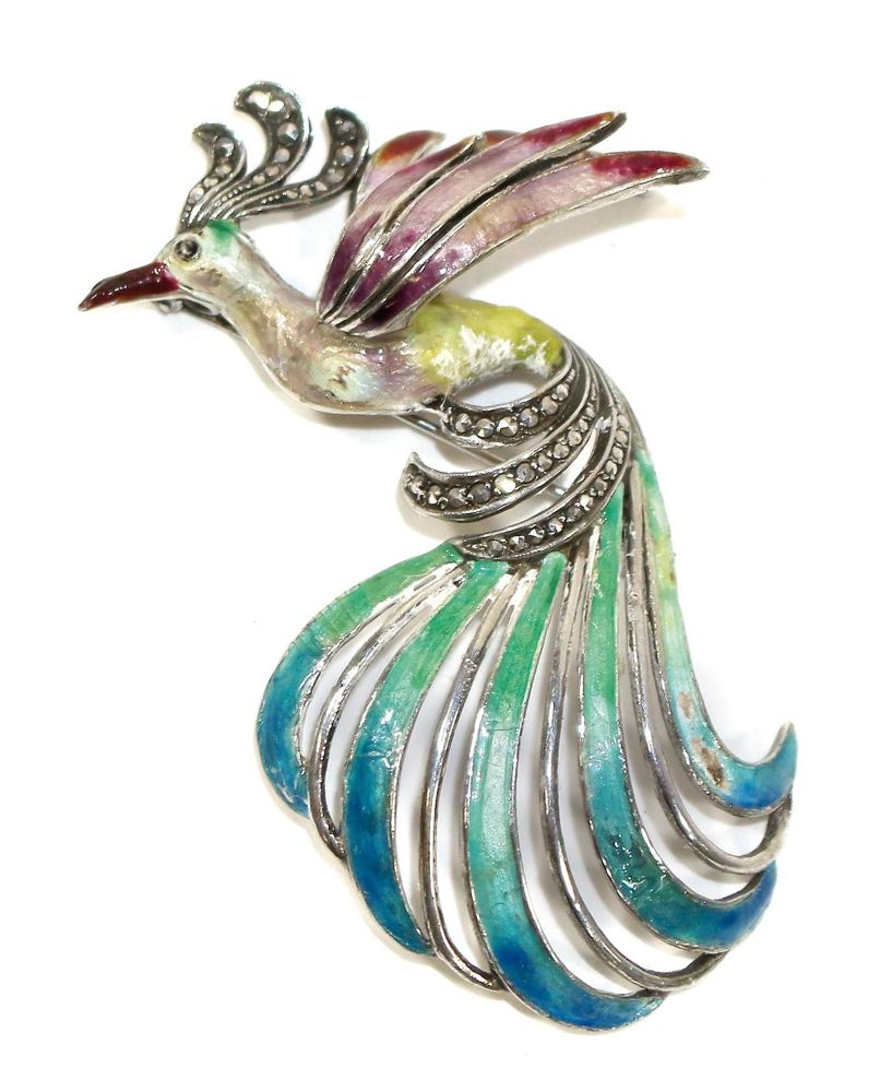 Große Abbildung Nr.1: 123-2373 Prächtige Pfauenbrosche: (Schmuck, Pforzheim)