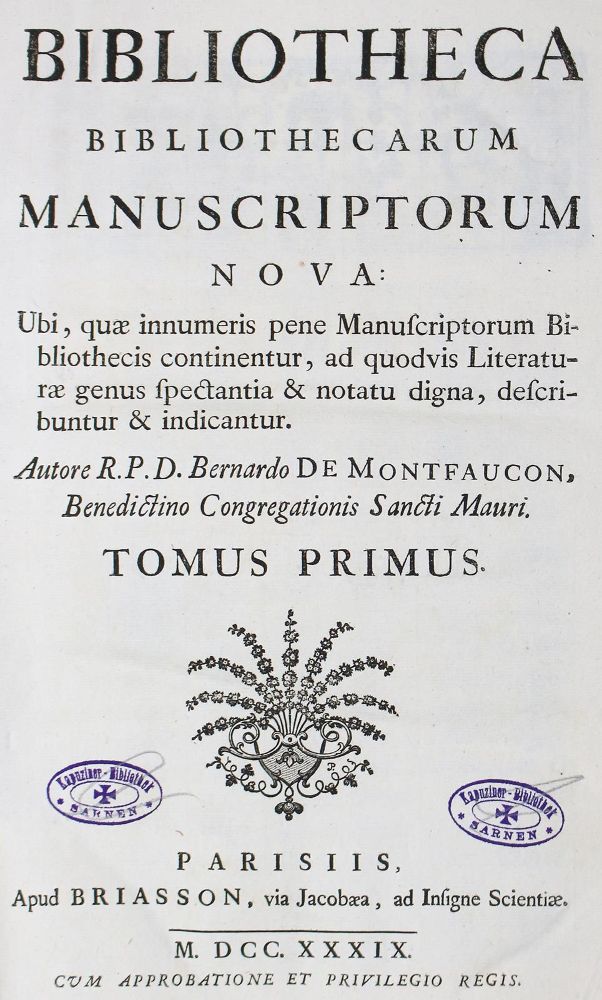 Große Abbildung Nr.1: 123-267 Montfaucon,B.de.: (Alte Drucke, Handschriften und Theologie)
