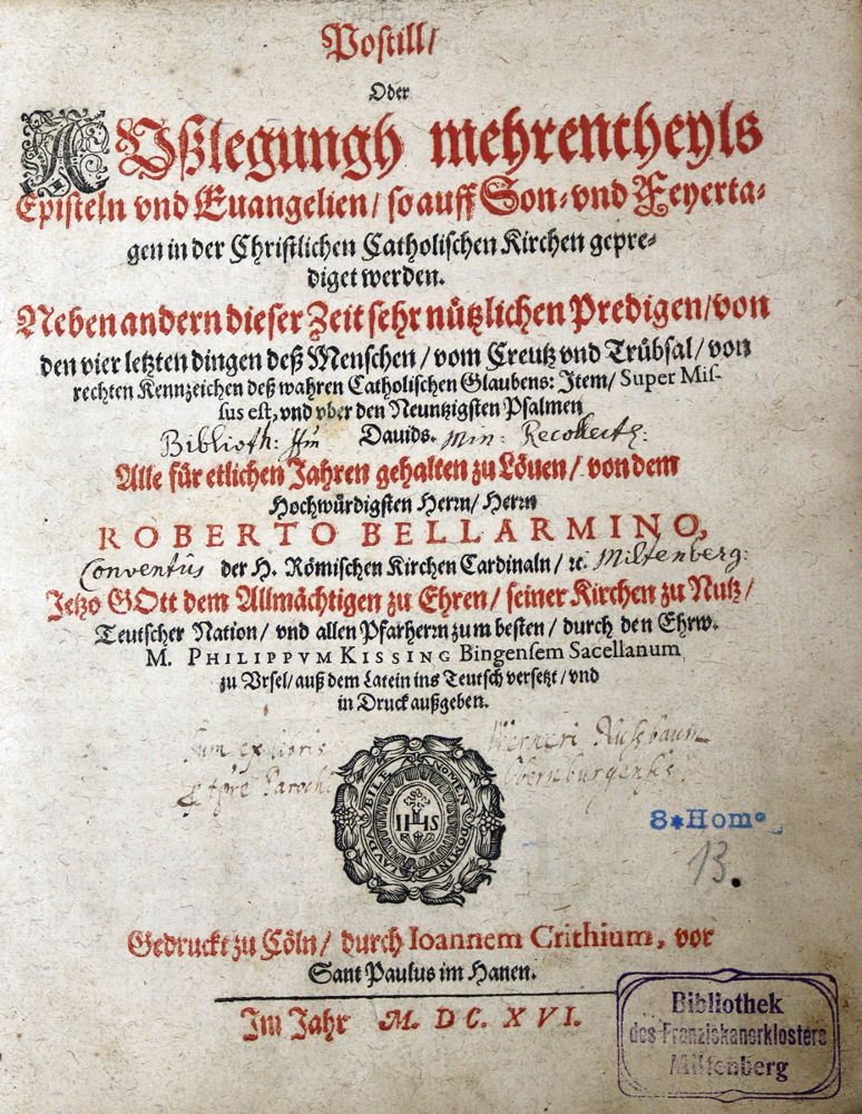 Große Abbildung Nr.1: 123-27 Bellarmino,R.: (Alte Drucke, Handschriften und Theologie)