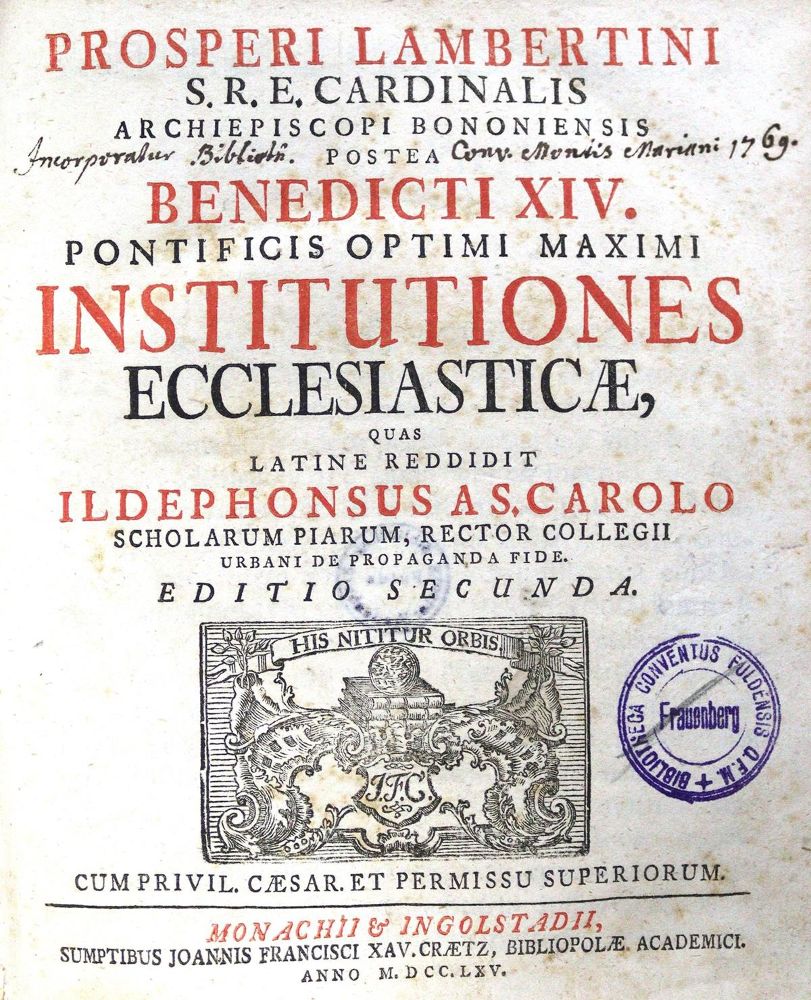 Große Abbildung Nr.1: 123-302 Prosperi Lambertini...: (Alte Drucke, Handschriften und Theologie)