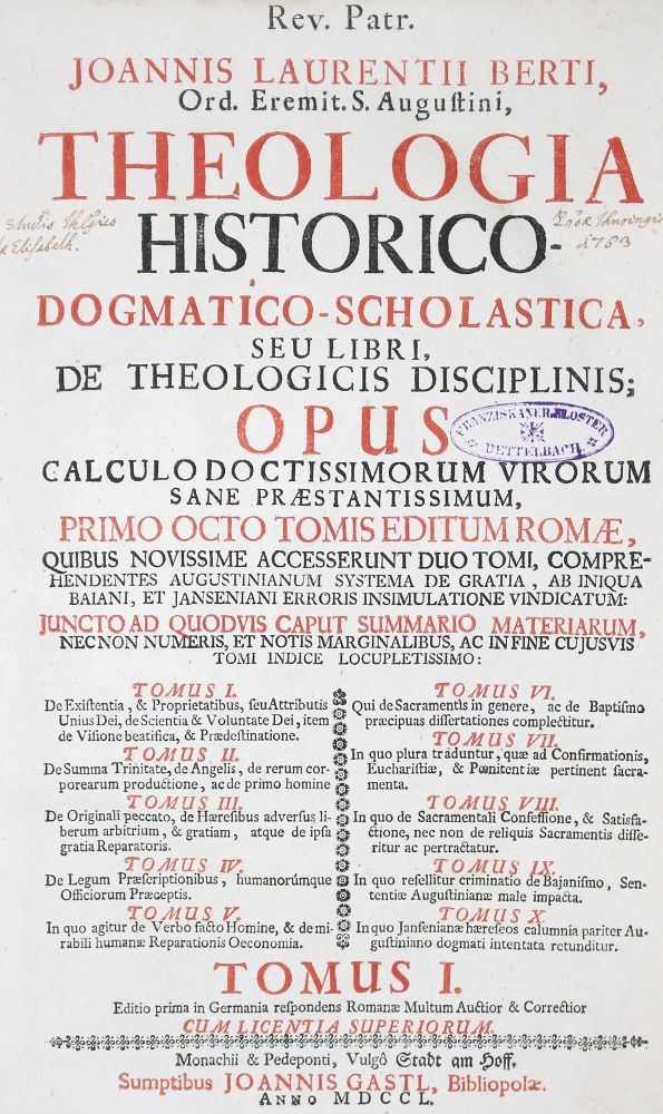 Große Abbildung Nr.1: 123-33 Berti,G.L.: (Alte Drucke, Handschriften und Theologie)