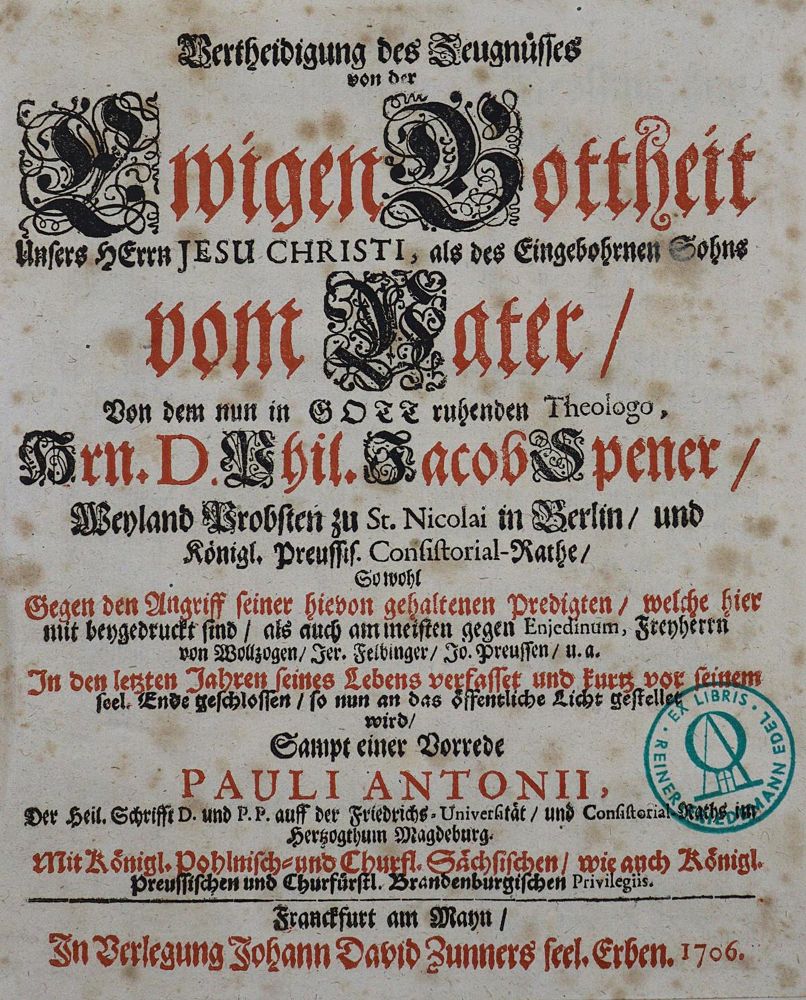 Große Abbildung Nr.1: 123-339 Spener,P.J.: (Alte Drucke, Handschriften und Theologie)