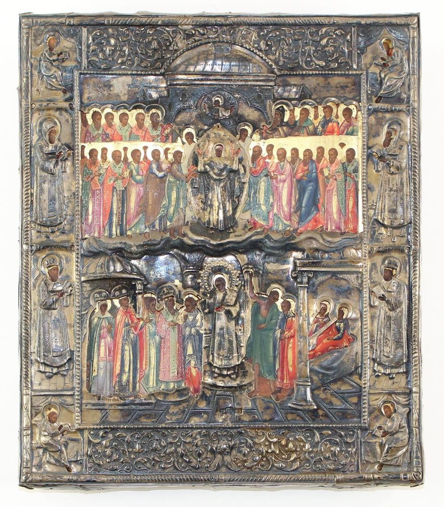 Große Abbildung Nr.2: 123-3427 Gottesmutter Pokrov und der Sänger Romanos.: (Künstlergraphik, Ikonen)