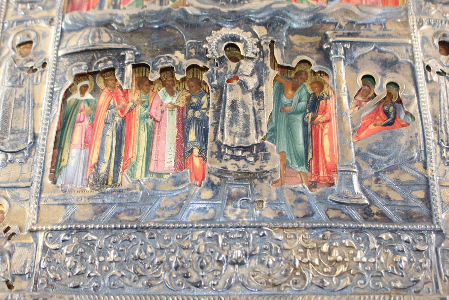Große Abbildung Nr.6: 123-3427 Gottesmutter Pokrov und der Sänger Romanos.: (Künstlergraphik, Ikonen)
