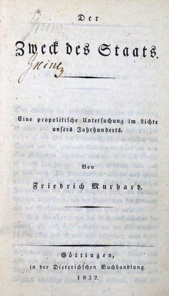 Große Abbildung Nr.1: 123-385 Murhard,F.: (Politik und Staatswissenschaften)