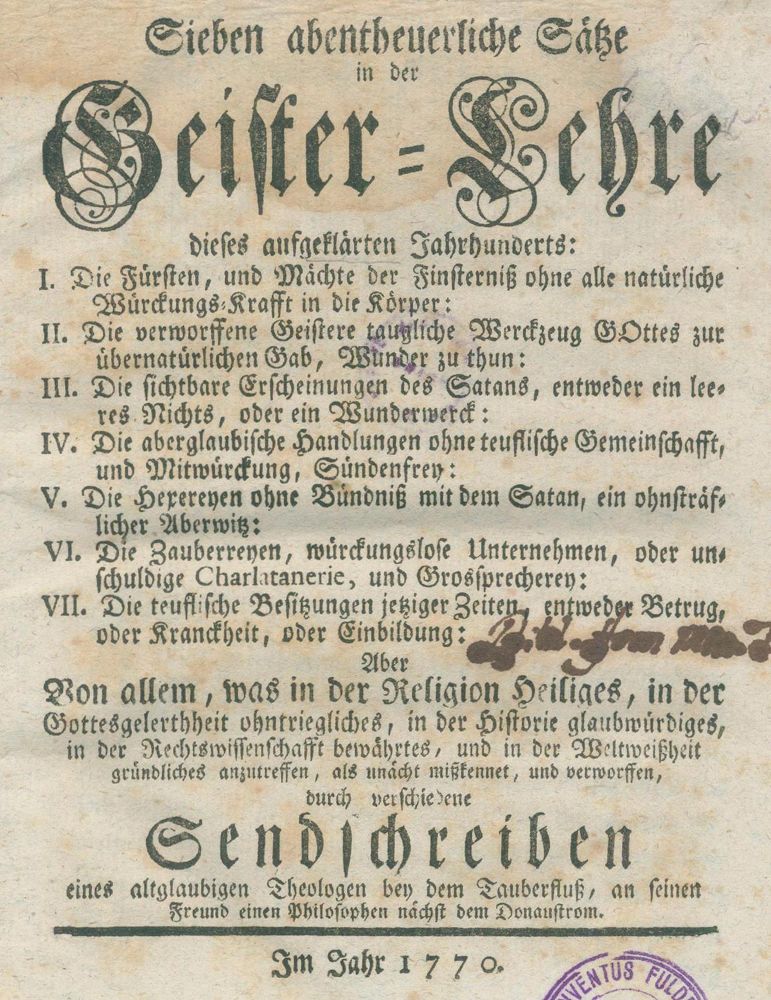 Große Abbildung Nr.1: 123-418 Sieben abentheuerliche Sätze: (Grenzwissenschaften und Okkultismus)
