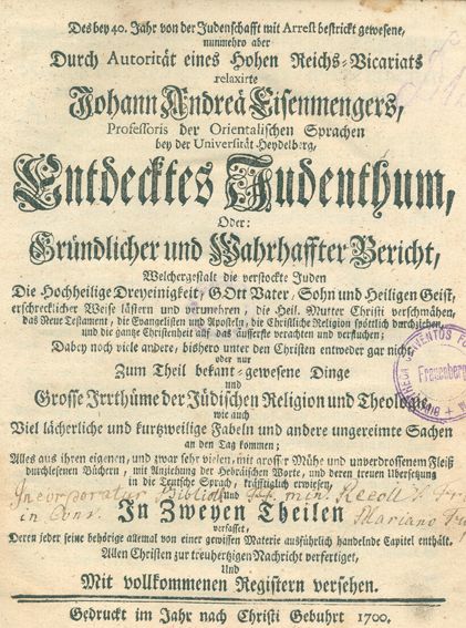 Große Abbildung Nr.1: 123-422 Eisenmenger,J.A.: (Judaica)